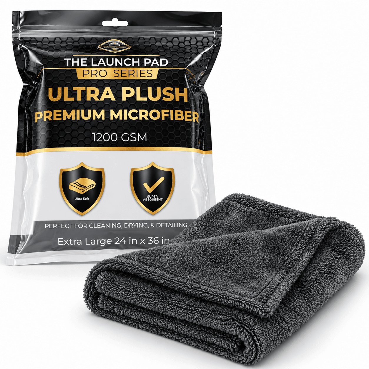 The Launch Pad Pro Series Ultra Plush Premium Microfiber Cloth, 1200 GSM Extra Large 50*80 CM for Car Cleaning & Drying