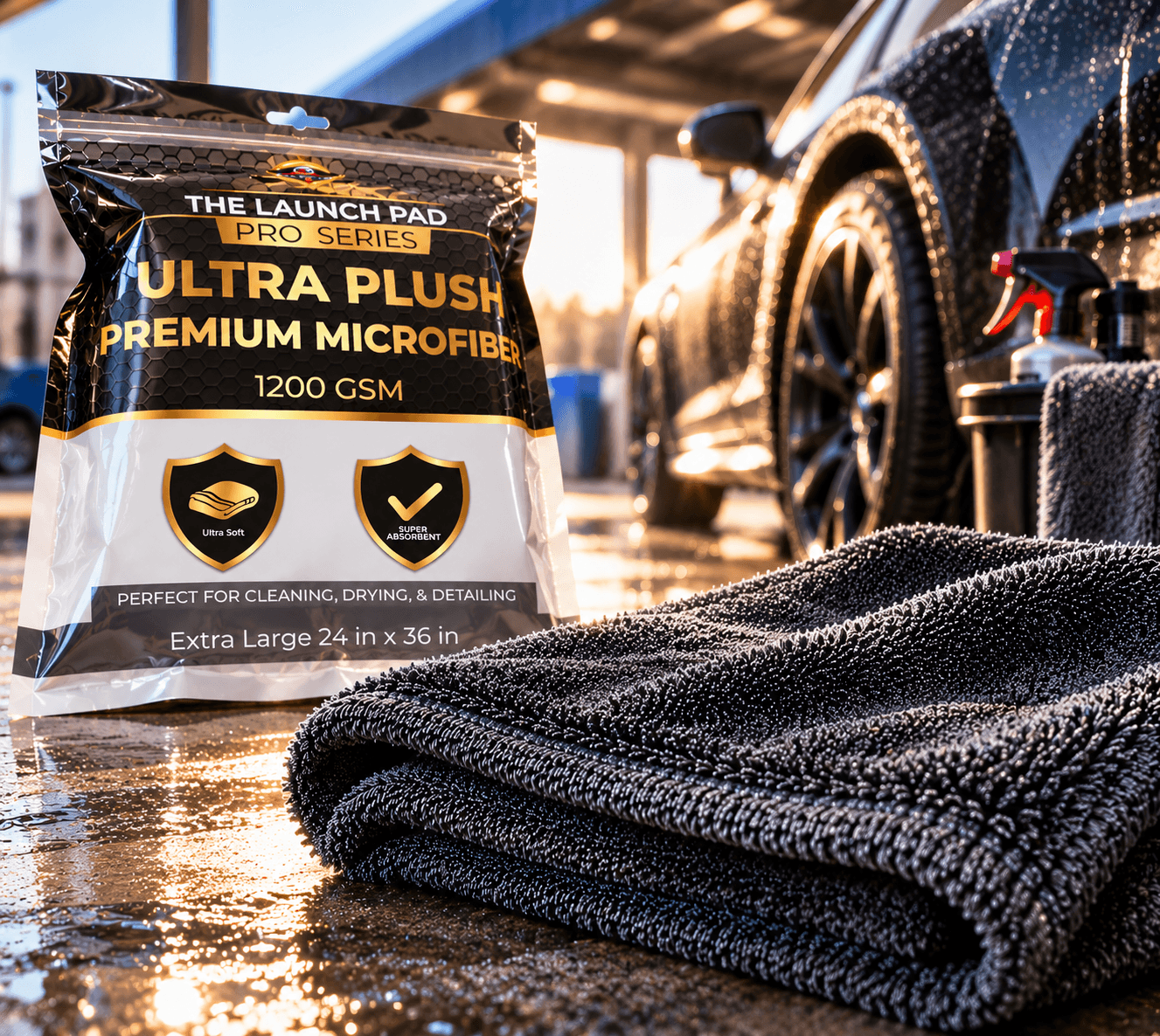 The Launch Pad Pro Series Ultra Plush Premium Microfiber Cloth, 1200 GSM Extra Large 50*80 CM for Car Cleaning & Drying — view 2