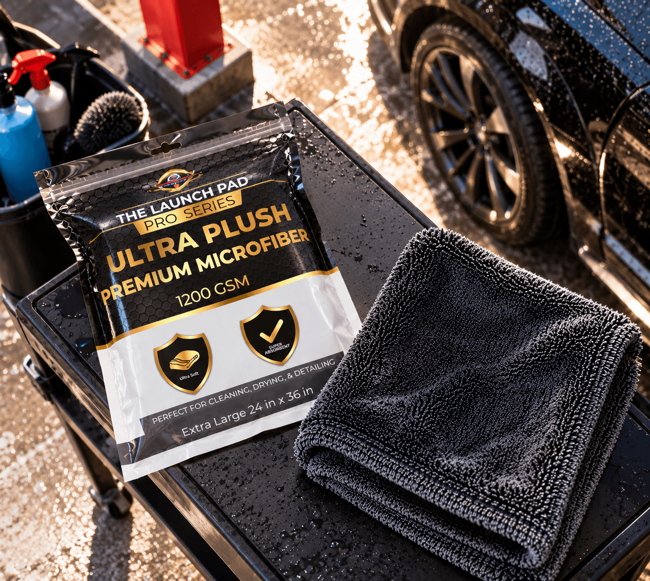 The Launch Pad Pro Series Ultra Plush Premium Microfiber Cloth, 1200 GSM Extra Large 50*80 CM for Car Cleaning & Drying — view 3