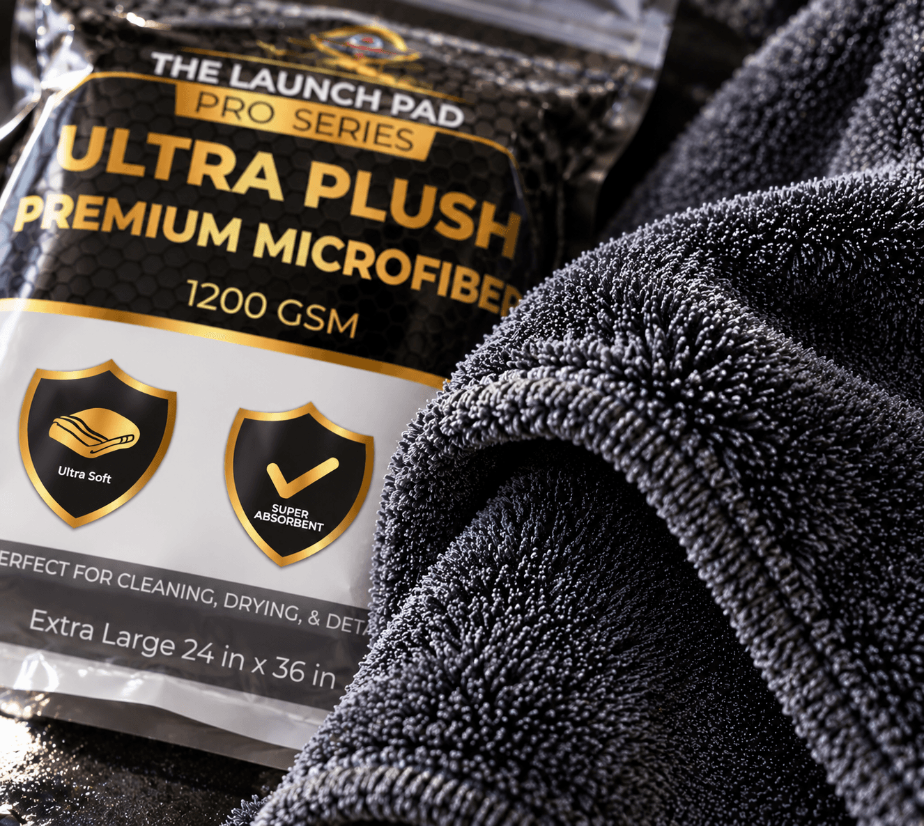 The Launch Pad Pro Series Ultra Plush Premium Microfiber Cloth, 1200 GSM Extra Large 50*80 CM for Car Cleaning & Drying — view 4