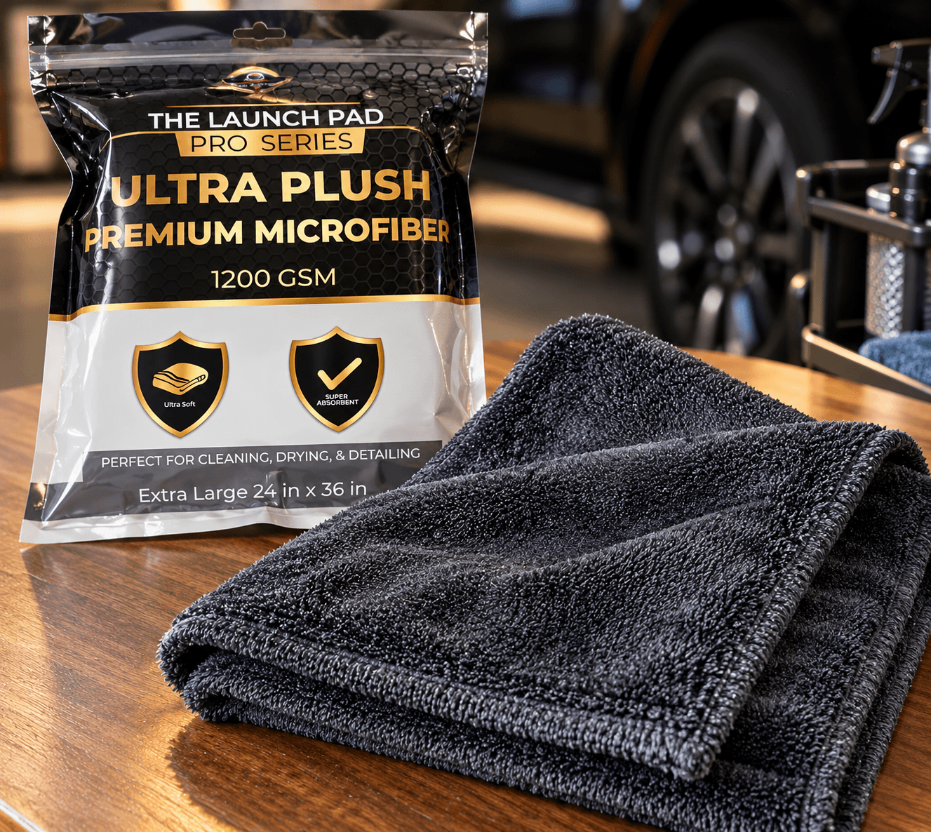 The Launch Pad Pro Series Ultra Plush Premium Microfiber Cloth, 1200 GSM Extra Large 50*80 CM for Car Cleaning & Drying — view 6