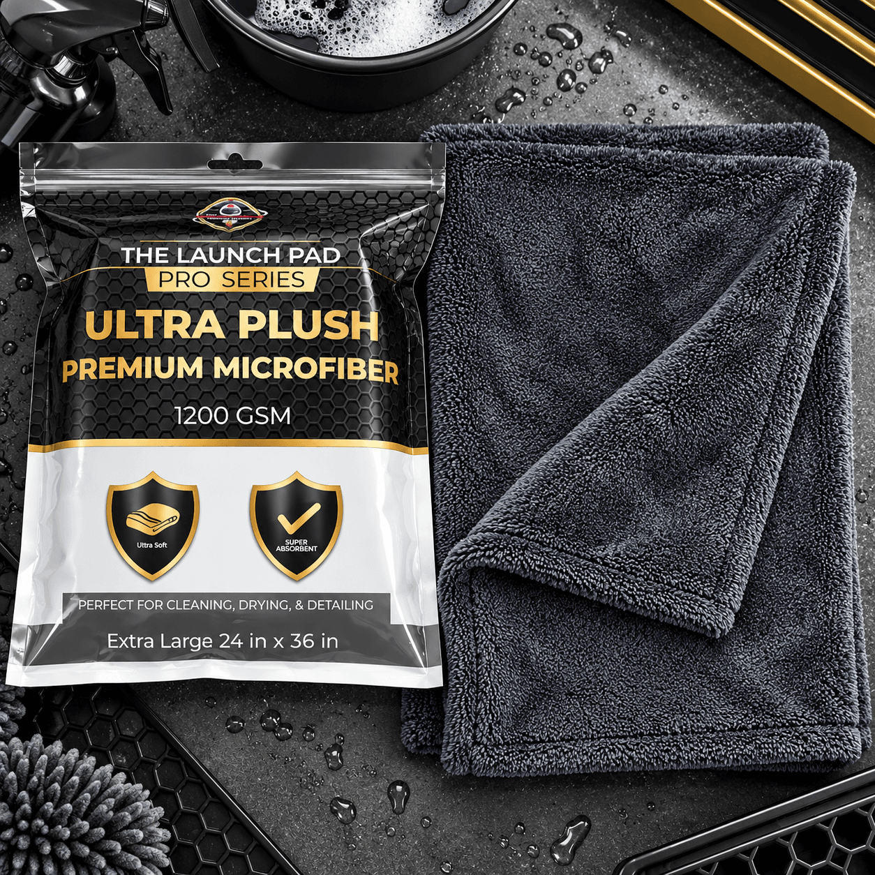 The Launch Pad Pro Series Ultra Plush Premium Microfiber Cloth, 1200 GSM Extra Large 50*80 CM for Car Cleaning & Drying — view 7